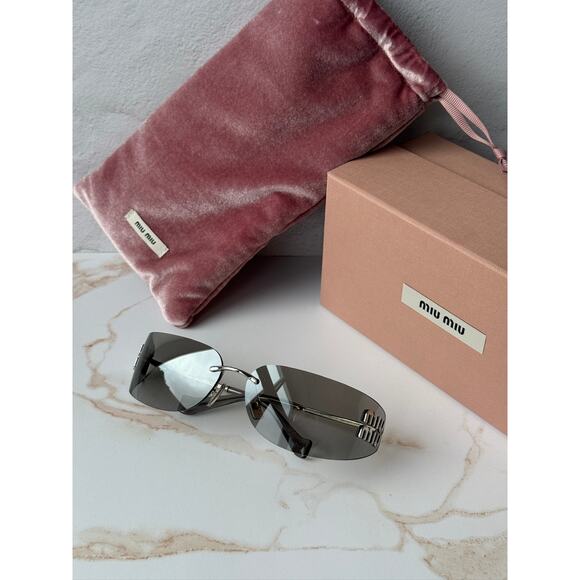 NEW Miu Miu MU A51S Mask Sunglasses in Silver Mirror $696 main image 8